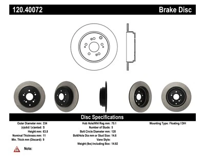 Rotor premium de freno de disco StopTech para 07-17 Acura MDX ZDX y Honda Odyssey Pilot Foto 1 de 3