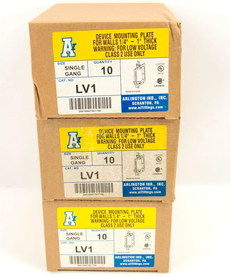 Box of 10 - Arlington Catalog # LV1 Single Gang Low Voltage Old Work Mount Plate