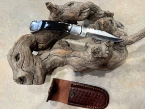 Hand Made San Mai Stainless Damascus Steel lock back folding pocket knife Horn - Picture 1 of 5