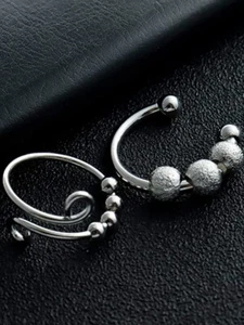 2 PC Set Stainless Steel Bead Open Ring Anti-anxiety SZ 7 Stress Relieving 6287 - Picture 1 of 4