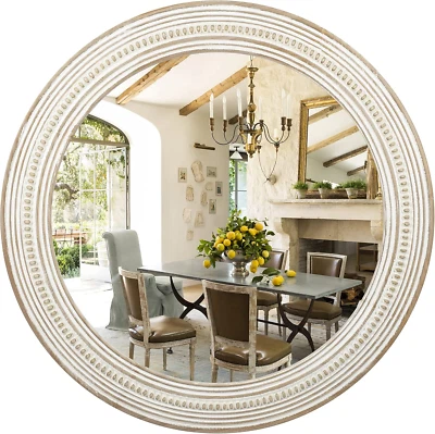 24 Inches Wood round Mirrors for Wall Decor, Rustic Decorative Circle Mirror for - Image 1 of 4