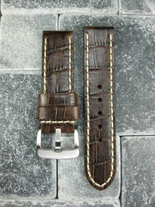 New 20mm BIG CROCO Leather Strap Antique Brown Thick Watch Band White OMEGA O - Picture 1 of 9