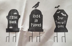 Set of 3 Spooky Shadow Black Metal Tombstone Stakes - Picture 1 of 4