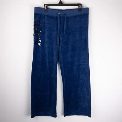 Juicy Couture Pants Womens Large (34x29) Blue Velour Sequin Y2K - Image 1 of 4
