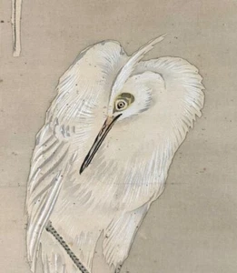 PINTURA JAPONESA ROLLO COLGANTE DE GARZA JAPÓN GARCETA IMAGEN ANTIGUA 494r - Imagen 1 de 11