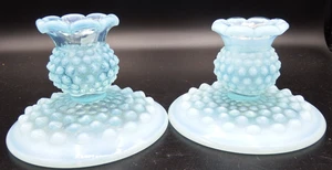 set 2 portacandele vintage Fenton blu opalescente vetro piano cottura 3" ECC!! - Foto 1 di 2