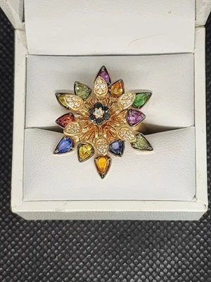 EFFY SIGNED NATURAL SAPPHIRE & DIAMOND SOLID 14K YELLOW GOLD WATERCOLORS RING - Image 1 of 4