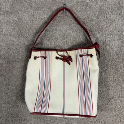 Vintage 90s Ralph Lauren Tote Bag Womens Red White Blue Stripe Canvas Purse - Image 1 of 4