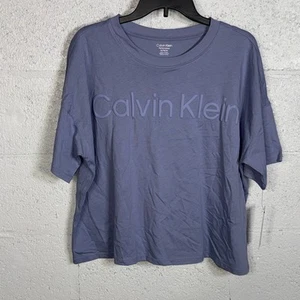 Calvin Klein Women's Cotton Raised Logo Cropped T-Shirt - Hydrangea XL - Picture 1 of 5