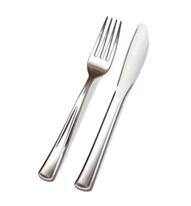 400 Silver Plastic Cutlery Premium Quality Fancy Disposable Polished, 200 For... - Picture 1 of 6