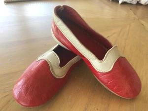 VINTAGE ANTIKE ROT/CREME LEDER KINDERSCHUHE TOP (#F) - Bild 1 von 10