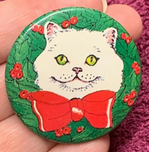 Vintage Pinback Weihnachten Urlaub Katze Kätzchen 1,75 Zoll  - Bild 1 von 5