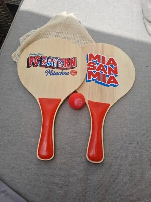 Bayern München Beachball Set 2 Holzschläger + Ball + Tragenetz - Bild 1 von 2
