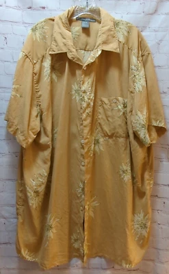George Foreman 100% Seda 2XB 2X Hombre Botón Delantero Camisa Tostado Amarillo Flores Foto 1 de 4