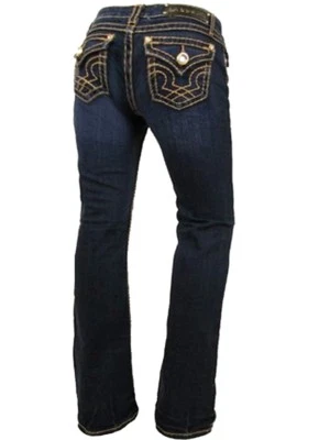 LA Idol Women Plus Bootcut Jeans Brown Bold Stitching Stretch in Dark Blue - Image 1 of 4