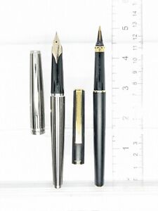 Vtg 2x Sailor Fountain Pen Lot - Omnidirectional Trident - Etched Steel 18k Read