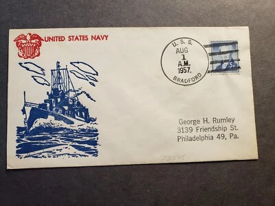 USS BRADFORD DD-545 Naval Cover 1957 THERMO Cachet DESTROYER - Image 1 of 2