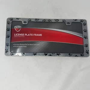 Paw Print Chrome Die-Cast License Plate Frame Fits Standard Auto License Plates - Picture 1 of 12
