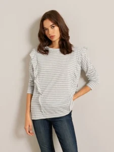 John Lewis AND/OR Womens Oversized Stripe Ivory/Grey Top Tshirt Blouse Size 6 UK - Picture 1 of 11