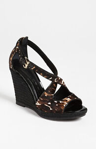 NEW $475+ Burberry  ABBEY  Wedge Sandal Shoe Calf Hair Sz 36 ~ Spain Black Brown