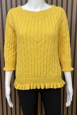 American Living женщин L желтый свитер хлопок кабель трикотажа повседневный уютный праздник - Изображение 1 из 4