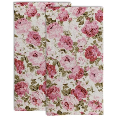 Juego de toallas de mano retro rosa rojo rosa 2 acuarelas florales absorbentes decoración de invitados Foto 1 de 4