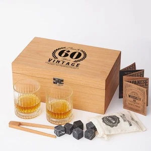 60th Birthday Whiskey Gift Set - Premium Wooden Box with Engraved Design, Cry... - Picture 1 of 9