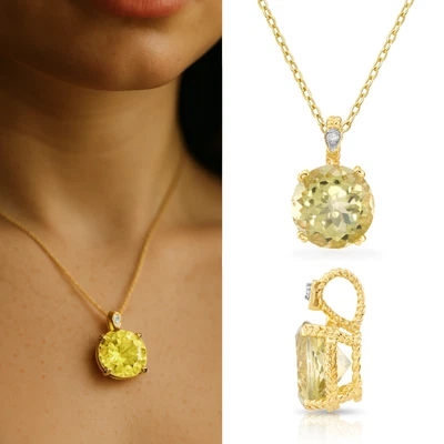 Collar colgante de piedras preciosas de topacio amarillo natural de 5 quilates de oro amarillo macizo de 14 quilates de 18 pulgadas Foto 1 de 4