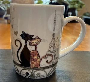 Kiub 2 Cats In Paris Ceramic Mug Made In France 4” Tall Love Theme - Picture 1 of 11