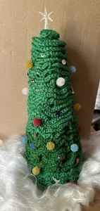 Vintage Hand Made Crochet Christmas Tree White with Decorations 12” - Picture 1 of 5