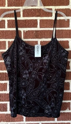 Chico's черный пейсли блестящий Cami бак размер 3 (XL) новый с Ярлыками - Изображение 1 из 4