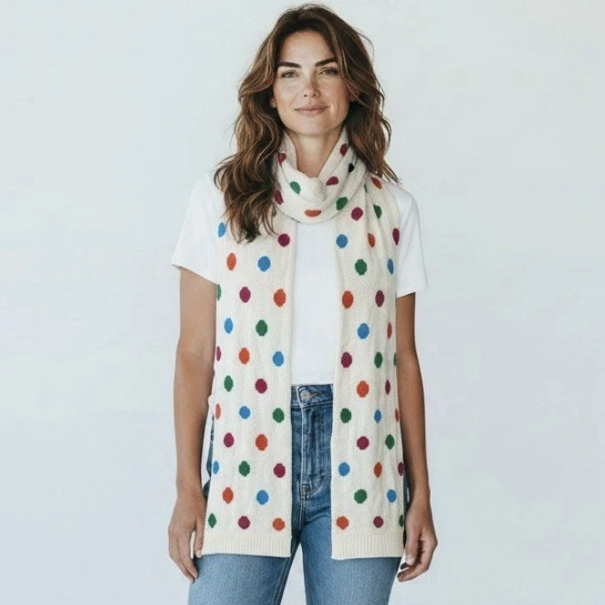 AERO Aeropostale Bufanda Blanca Arco Iris Lunares Multicolor Rectangular Cuello Envoltura Foto 1 de 4