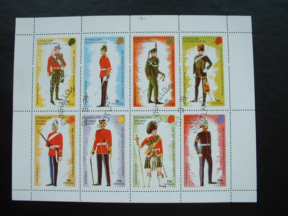 HOLY ISLAND  CHURCHILL CENTENARY  1974 MILITARY UNIFORMS STAMPS MINIATURE SHEET  - Image 1 of 1