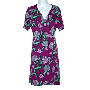 Lilly Pulitzer Wrap Dress M Purple Pink Floral Above Knee Short Sleeve Resort - Picture 1 of 7