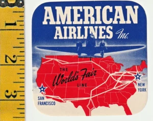 Vintage 1939 AMERICAN AIRLINES World's Fair SF NY Luggage Label / Sticker - Picture 1 of 1