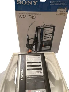 VTG. SONY FM/AM Walkman WM-F43 Cassette Player W/ BOX PARTS REPAIR BROKEN AS IS - Picture 1 of 16