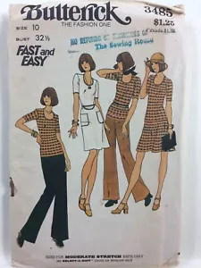 1970er Butterick 3485 Vintage Schnittmuster Damen Kleid Top Rock Hose Größe 10 - Bild 1 von 8