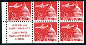 US Air Mail Stamp-Mint OG&NH, F/VF S#C64b booklet pane of 5, slogan I, your mail - Picture 1 of 1