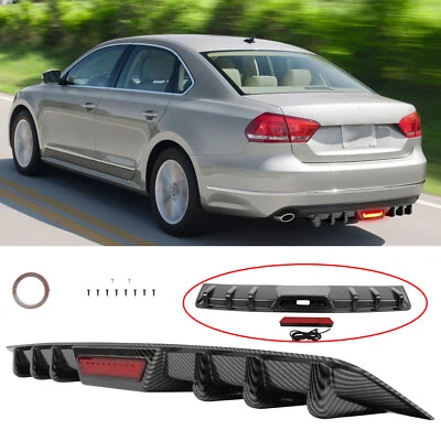 For Volkswagen Passat B7 B8 CC Carbon Rear Bumper Diffuser Splitter W/ LED Light - Image 1 of 4