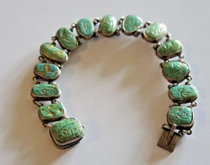 VINTAGE FAIENCE FRAGMENT & SILVER BRACELET STAMPED RA #1 - Picture 1 of 5