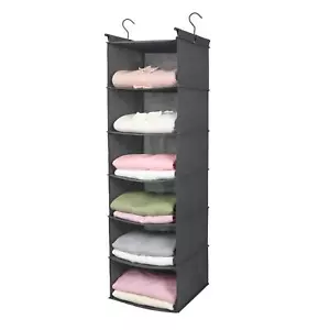 6-Tier Hanging Closet Organizer Foldable Hanging Shelf with 2 Hooks Gray - Picture 1 of 8
