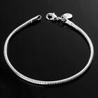 Women Fashion 925 Sterling Silver Plated Charm 3MM Snake Chain Bracelet Bangle