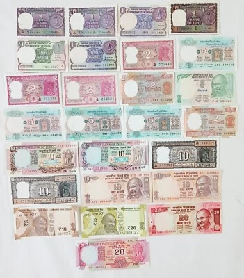 India, Juego de 26 billetes, todos diferentes letreros y patrones emitidos, en UNC, raro Foto 1 de 2