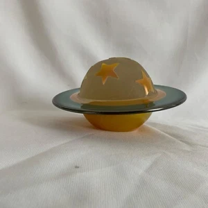 Handblown Glass Planet Saturn Paperweight Iridescent Gold/Copper Rings Stars - Picture 1 of 12