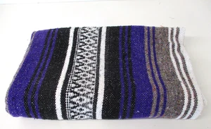 Vintage Mexican Blanket, Sarape, Throw, Rug, Purple Woven Stripes, Snuggle 80 - Picture 1 of 6