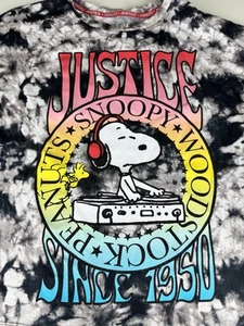 Justice Snoopy Since 1950 Ramones Style DJ Shirt Glitter Tie-Dye Large 12/14 - Picture 1 of 6