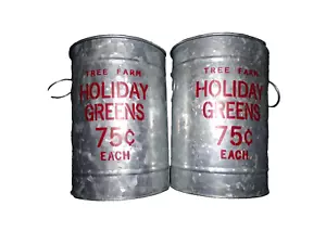 2 Galvanized Tin Buckets w/ dual handles Holiday Home Deco flowers Vase CLtb - Picture 1 of 5