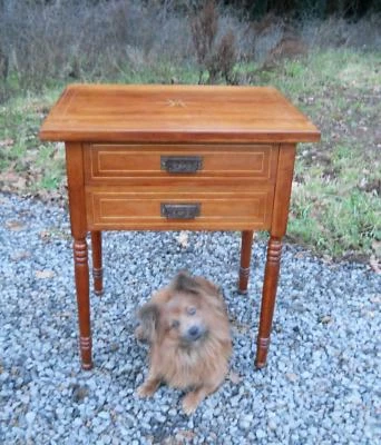 Antique Sheraton Country Civil War Marquetry Table 2 Drawer Dog Pull Work Stand  - Image 1 of 4