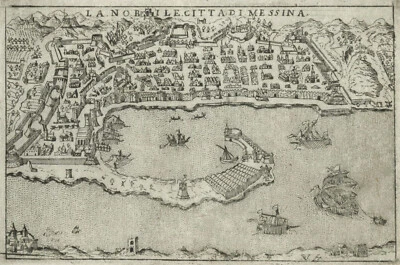 Antique Map "Messina" (Italy) Francesco Valegio-D. Rascicotti, c.1598 - Image 1 of 2