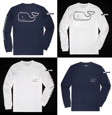 NWT Vineyard Vines Men Long Sleeve Pocket Crew Neck T-Shirts Tee "VINTAGE WHALE" - Image 1 of 4